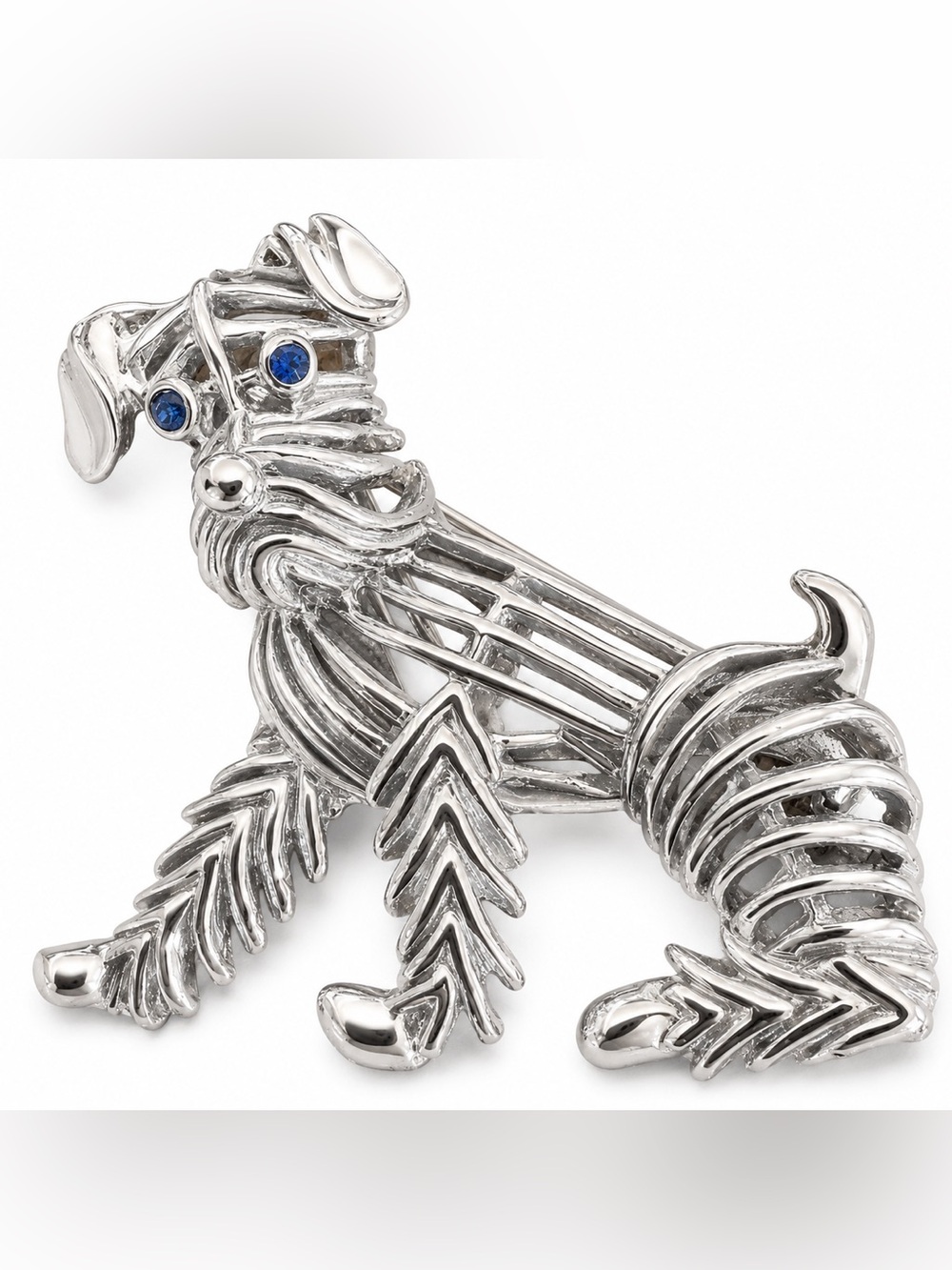 Vintage Gerrys Dog Brooch Pin Silver Tone Blue Rhinestone Eyes